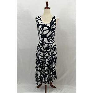 PORTO Sf San Francisco Sz 2 M Medium Navy White Print Adjustable Midi Dress